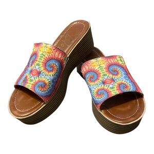 Women's Blowfish Malibu Slides / Wedges Bright Tie Dye Size 7.5
